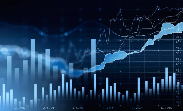 Finanzdiagramm Und Steigende Grafik Mit Linien Und Zahlen Und Balkendiagrammen — Stockfoto