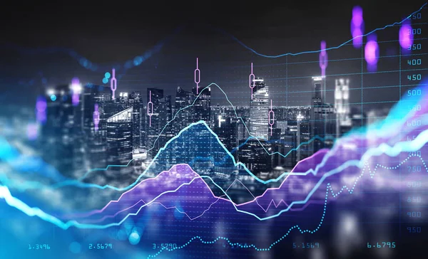 Pencakar Langit Kota Singapura Grafik Peningkatan Keuangan Forex Dan Grafik — Stok Foto