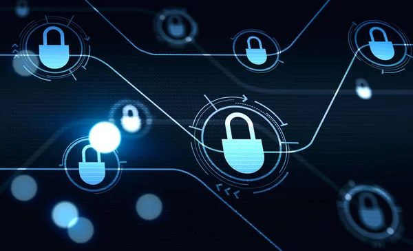 Futuristisk Glødende Cybersikkerhed Interface Mørkeblå Baggrund Begrebet Databeskyttelse Hacking Forebyggelse - Stock-foto