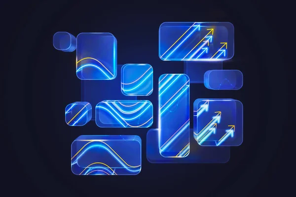 Kék Digitális Interfész Hologrammal Növekvő Nyilakkal Kibertér Mesterséges Intelligencia Fogalma — Stock Fotó