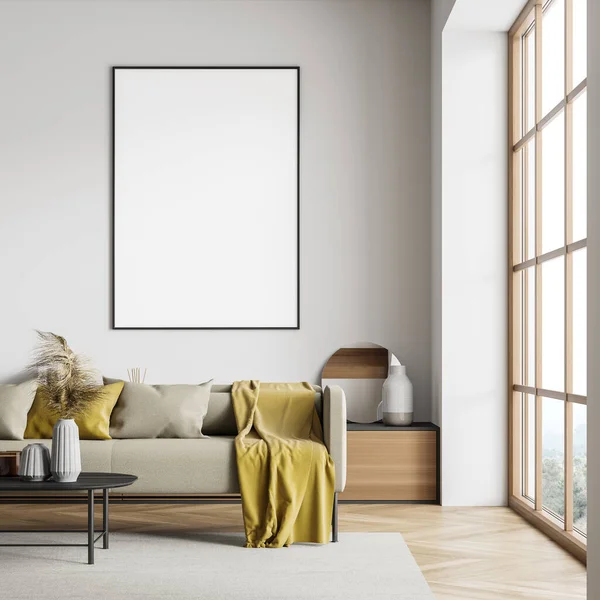 Light Beige Sofa Living Room Interior Empty Framed Canvas White — Stock Photo, Image