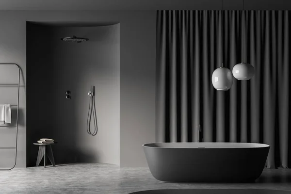 Vue Rapprochée Sur Intérieur Sombre Salle Bain Avec Douche Baignoire — Photo