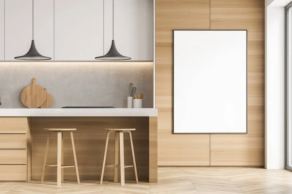 Empty Canvas Wood Kitchen Cabinet Doors Modern Interior Design Breakfast — Stock Photo, Image