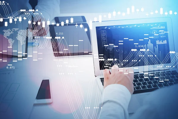 Two Businessmen Wearing White Shirts Working Together Typing Laptop Office — Stock Photo, Image