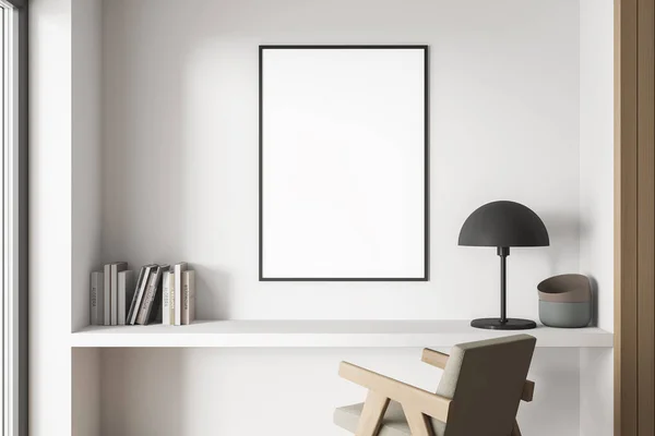 Niche Bureau Interieur Met Een Leeg Ingelijst Doek Een Witte — Stockfoto