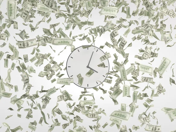 Horloge et baisse des dollars — Photo