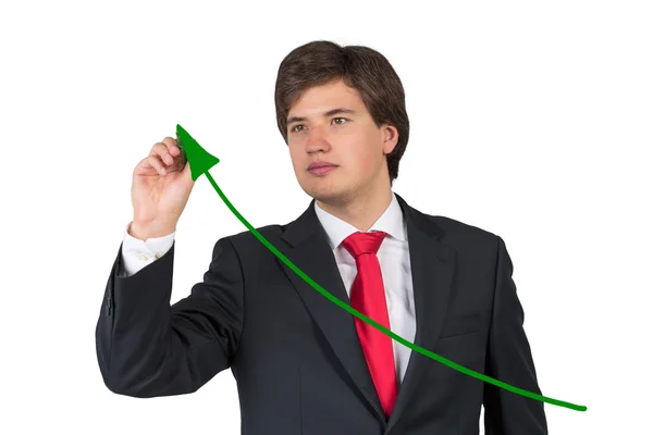 Бизнесмен рисует зеленую стрелку — стоковое фото