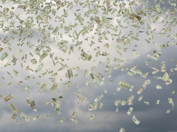 Many dollar bills falling — Stock Photo, Image