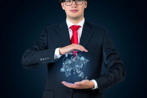 Man holding world map — Stock Photo, Image