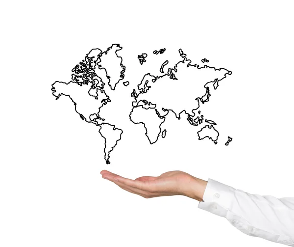 Ruka držící mapa světa — Stock fotografie