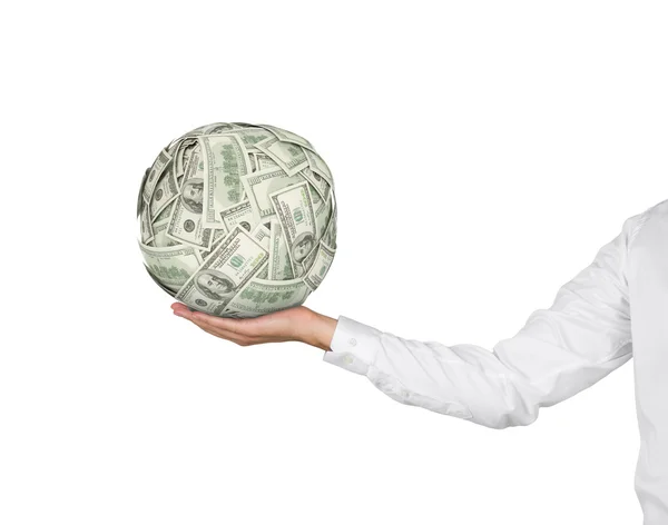 Hand holding dollars ball — Stock Photo, Image