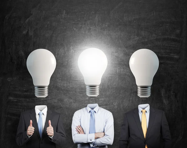 Three man with bulb head — Stock Photo, Image