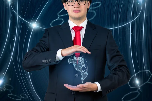 Businessman with continent Americaon — Stock Photo, Image