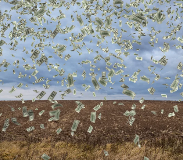 Caindo dinheiro no campo — Fotografia de Stock