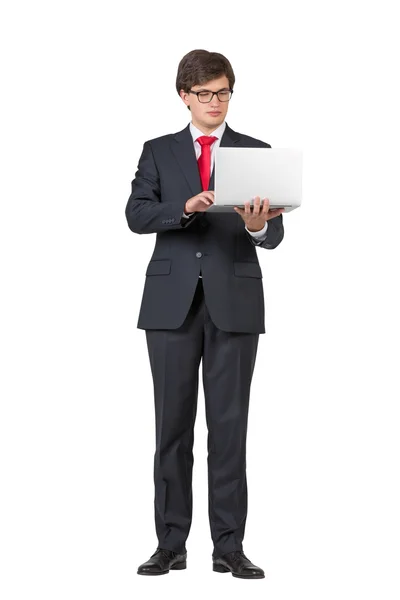 Businessmen holding laptop — Stock Photo, Image