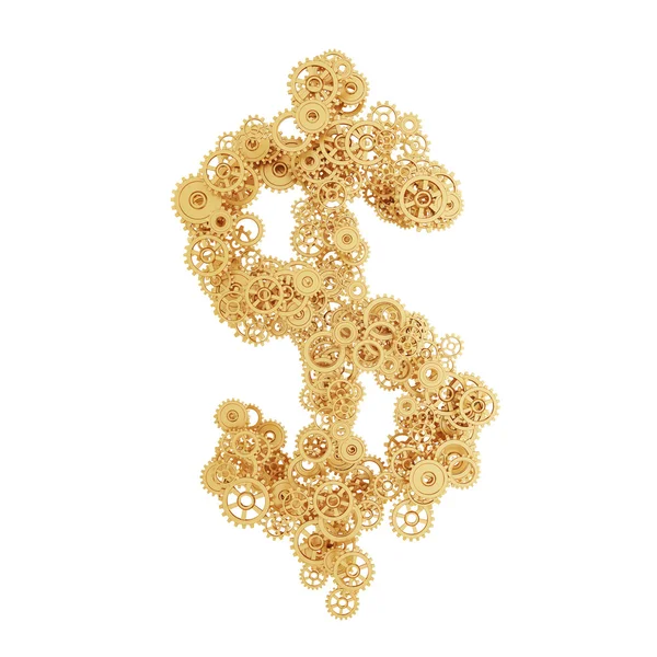 Engrenagens de ouro em forma de dólar — Fotografia de Stock