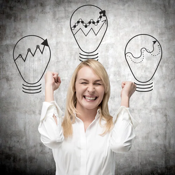 Mujer de negocios y tres lámparas — Foto de Stock