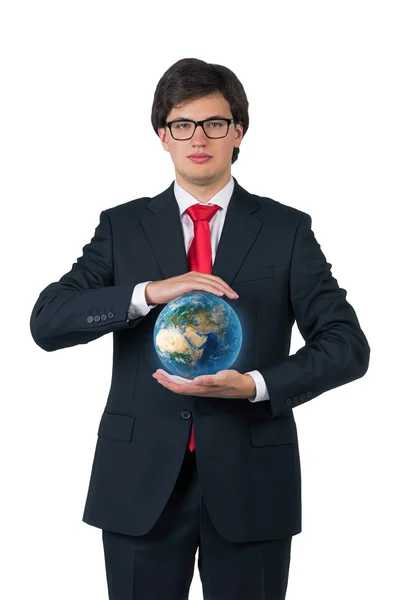 Businessman with earth — Stock Photo, Image