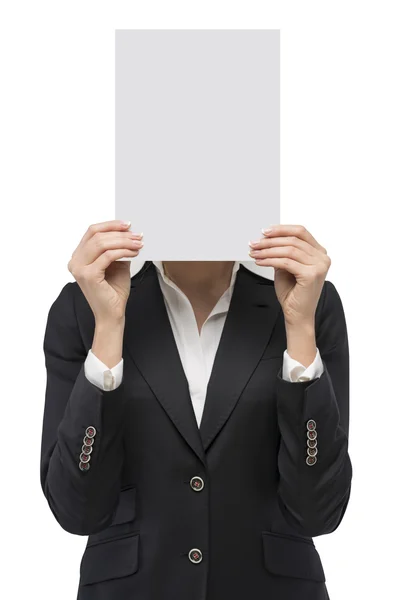 Businesswoman holding blank paper — Stock Photo, Image