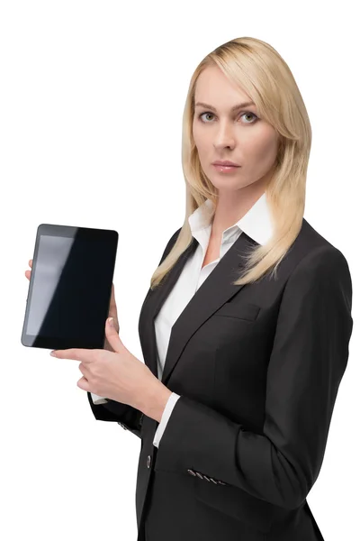 Frau mit leerem Touchpad — Stockfoto