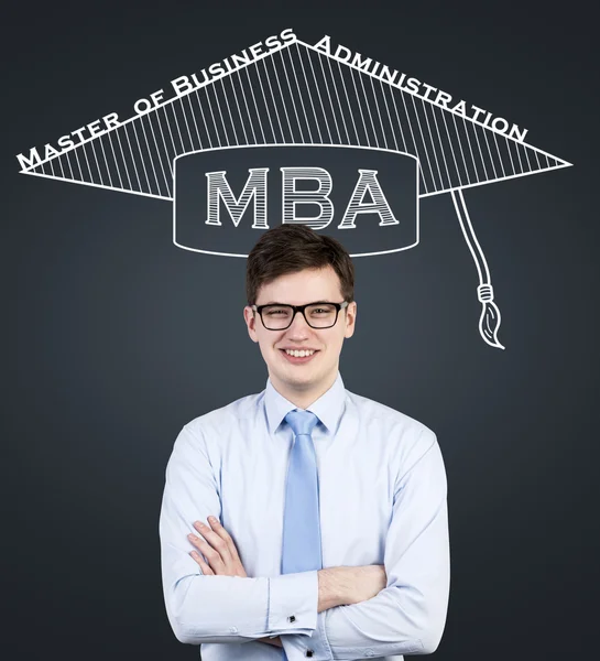 Podnikatel v klobouku bakalářské — Stock fotografie