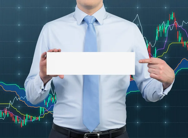 Businessman holding placard — Stock Photo, Image