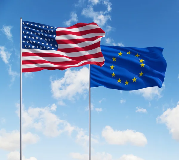 Flaggor i usa och EU — Stockfoto