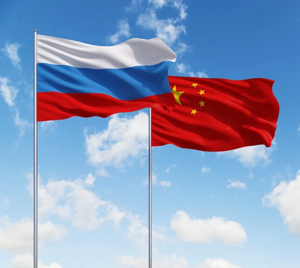 Two flags of Russia  and China — Stock Photo, Image