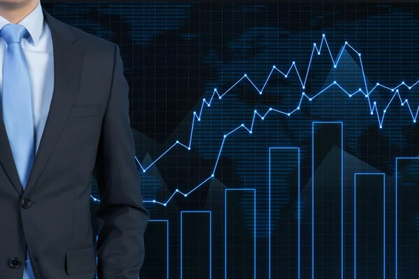 Hombre de negocios y gráfico de acciones — Foto de Stock