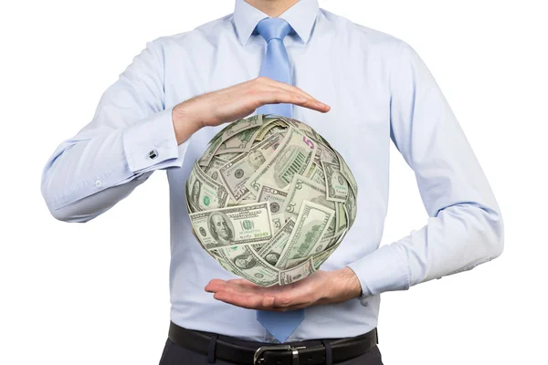 Man holding money ball — Stock Photo, Image