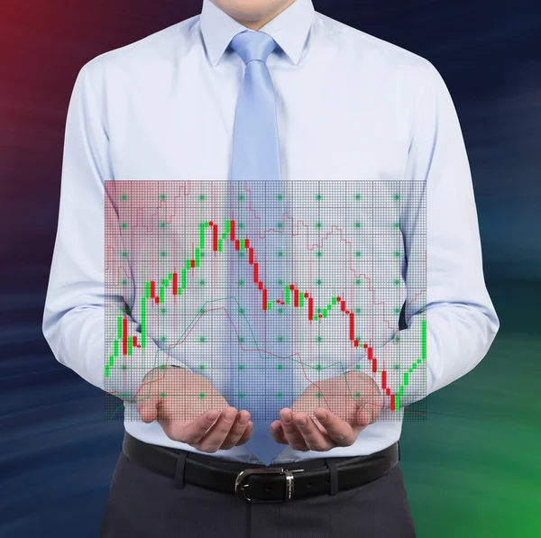 Businessman holding stock chart — Stock Photo, Image