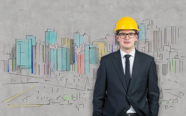 işadamı ve çizim gökdelen