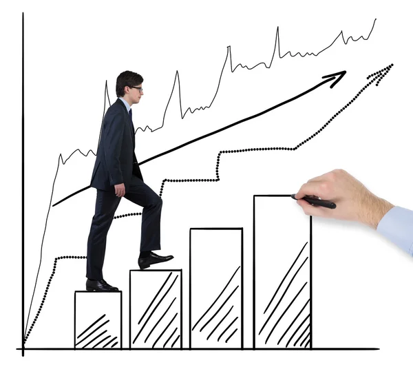 Businessman walking on graph — Stock Photo, Image