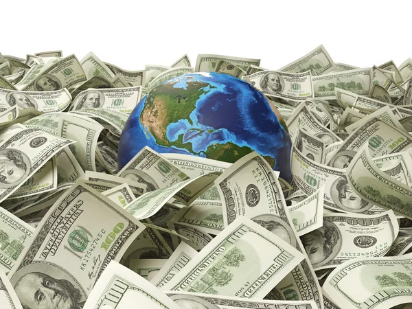 Globe and many hundred dollar — Stock Photo, Image