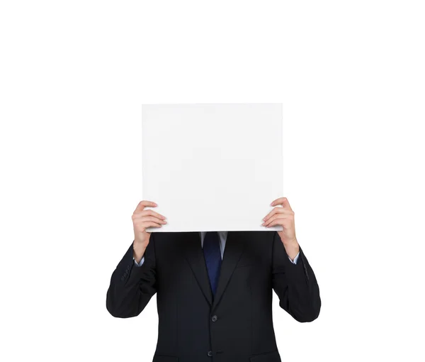 Businessman holding poster — Stock Photo, Image