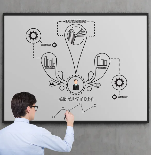 Uomo disegno schema analitico — Foto Stock