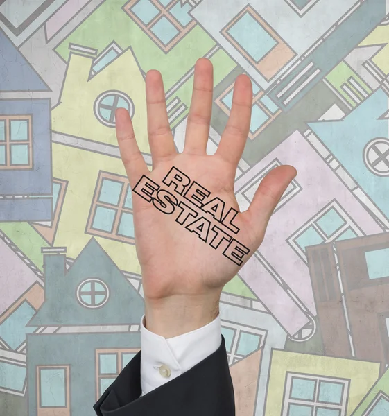 Hand with drawing real estate — Stock Photo, Image