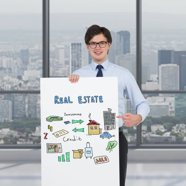 Poster with drawing real estate concept — Stock Photo, Image