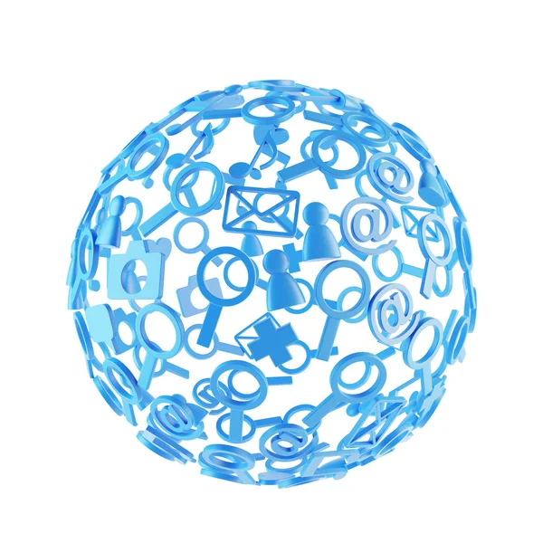 Modrá koule vyrobené z sociální sítě ikony — Stock fotografie