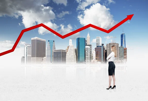 Businesswoman is thinking of opportunities in a big city. New York background. — Stock Photo, Image