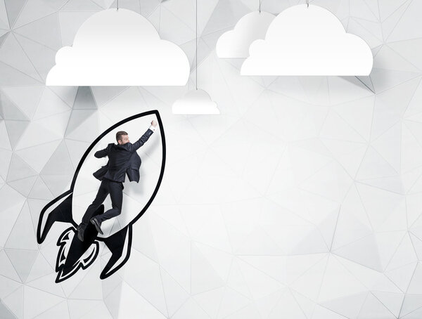 Young businessman is rocketing to the new business ideas