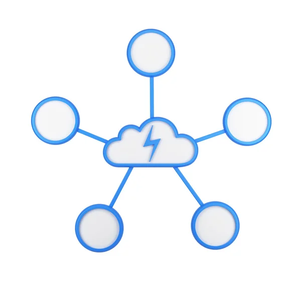 El icono de la nube con el signo de energía y cajas vacías suplementarias. Aislado . — Foto de Stock