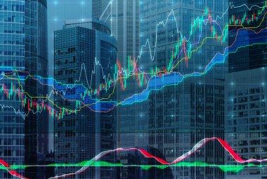 Forex grafiğinin arka plan Uluslararası İş Merkezi Moskova, Rusya gökdelenlerin üzerine.