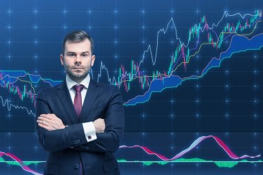 Tüccar ve forex grafik. Bir kavram müreffeh portföy yönetimi sürecinin.