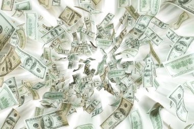 Beyaz arka plan üzerinde uçan Doları notlar.