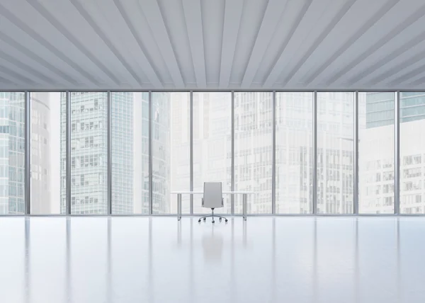 Miejsce pracy w nowoczesnym biurze panoramiczne w Nowym Jorku. Pojęcie usługi doradztwo finansowe. — Zdjęcie stockowe