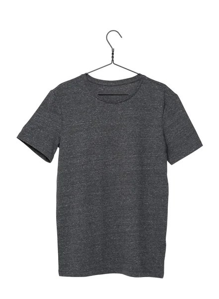 Close up of a grey t-shirt on cloth hanger. Isolated. — Stock Photo, Image