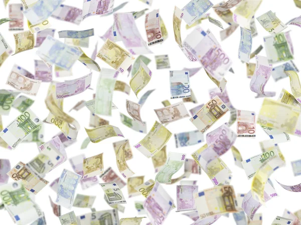 Flying EURO notes over isolated background. — 图库照片