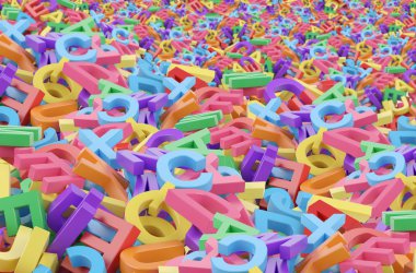 A mess from 3D colourful alphabetic characters.