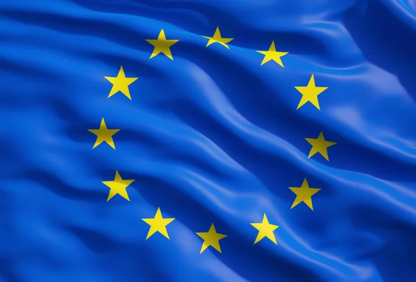 Close-up van de vlag van de Europese Unie. EU-vlag gedrapeerd gordijn. — Stockfoto